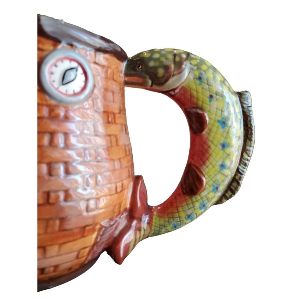 3D Fish Basket Coffee Mug Burton and Burton The Big Catch Ceramic Trout Handle - Picture 4 of 6